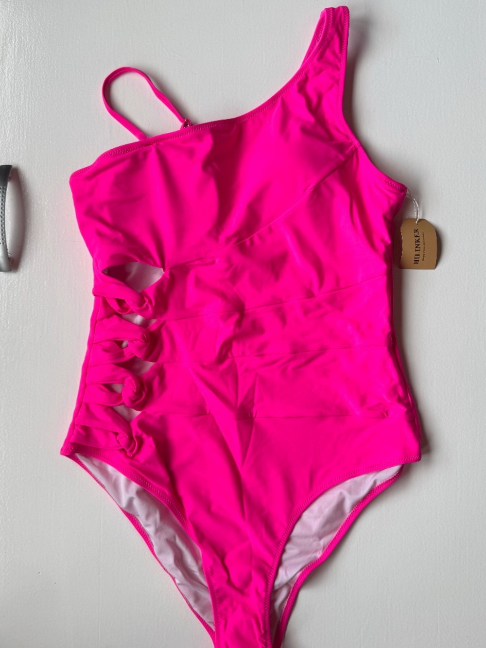 Hot Pink Asymmetrical One-piece swimsuit, 3X